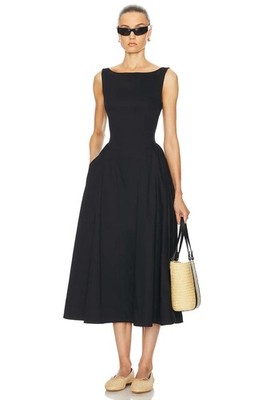 NEW Helsa Stretch Sateen Midi Dress in Black Size S