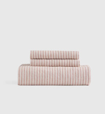 NWT QUINCE EUROPEAN LINEN FITTED 3 PIECE SHEET SET QUEEN 120 DUSTY MAUVE STRIPE