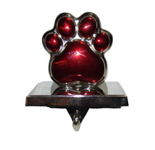 Dog Paw Print Christmas Stocking Hanger Holder Mantle Metal Red