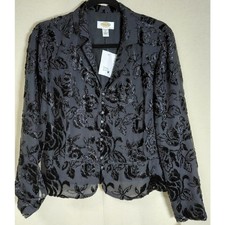 NWT Talbots Petites Floral Velvet Blazer Black Long Sleeve Collared Size 12P
