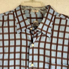 Peter Millar Shirt Mens XL Blue/Brown Plaid 100 Cotton Long Sleeve Button Down