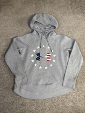 Under Armour Hoodie Womens S Gray USA Stars  Stripes Graphic Pullover Ladies