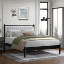 [New]Queen Wood Bed Frame w/Fluffy Soft Headboard