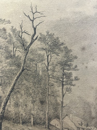 Dessin à la pierre noire Vers 1850 représentant des pêcheurs Ecole de Barbizon - Picture 9 of 14