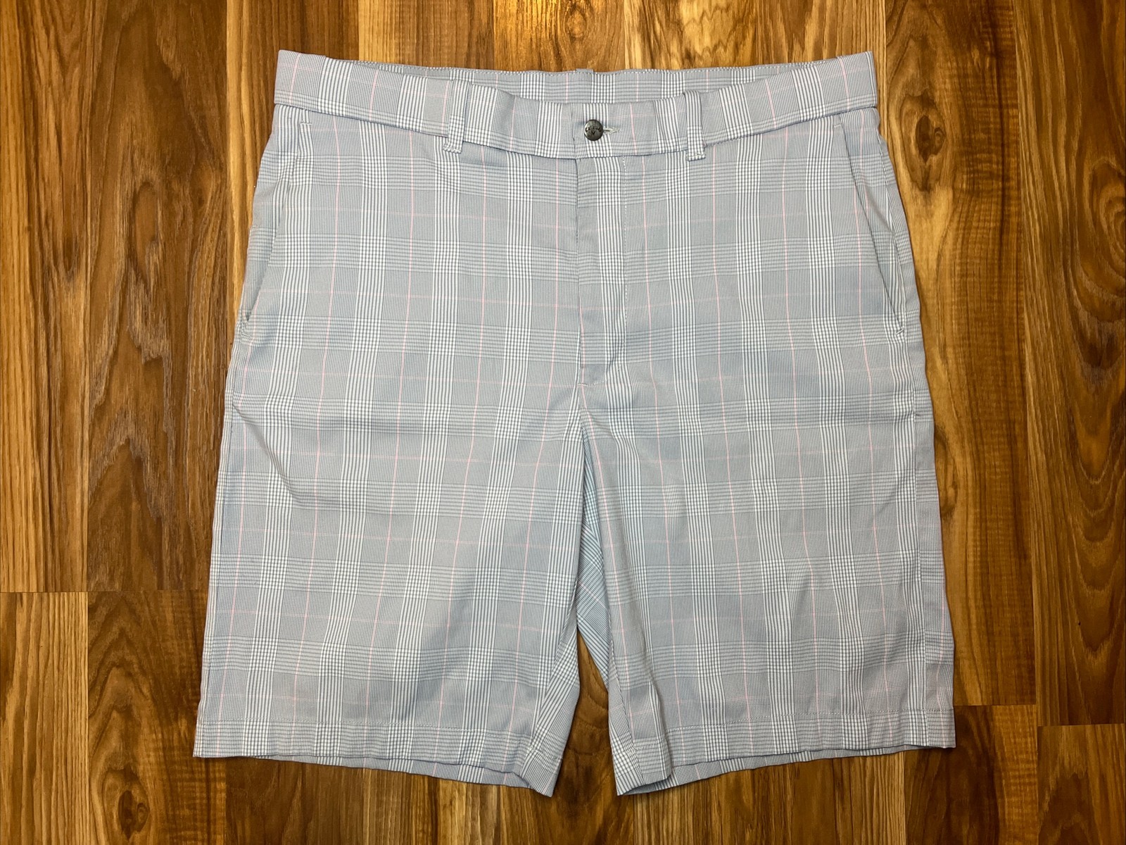 Callaway Opti Dri Golf Performance Shorts Men's 36x 10” Gray Pink Plaid Stretch