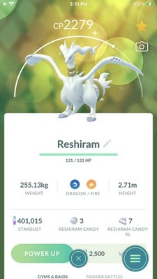 Pokemon Shiny Reshiram With Fusion Flare  -P T C Mini GO- Read item Description