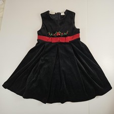 Little Bitty Dress Girls Size 5 Black Red Velvet Holiday Floral Embroidered Bow