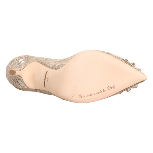 Scarpe DOLCE & GABBANA beige Taormina pizzo cristallo tacco decolte EU35.5/US5 1050usd - Foto 7 di 10