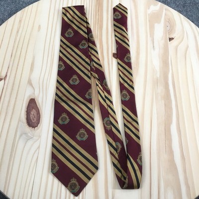 Robert Talbott Best Of Class Silk Tie Burgundy Gold Stripe Crest Mens Necktie