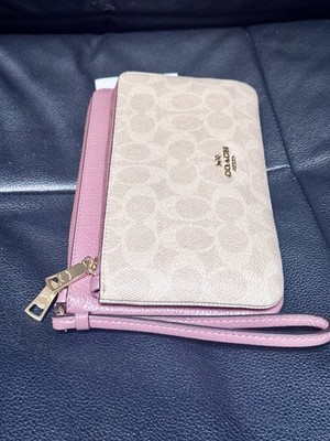 COACH Double Zip Wallet In Signature Canvas Sand/Peony CX161 🎀NWT