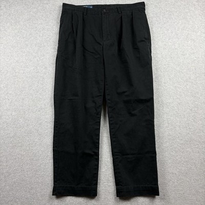 Polo Ralph Lauren Ethan Pants Mens 35x30 Black Pleated Cotton Chino Straight Leg