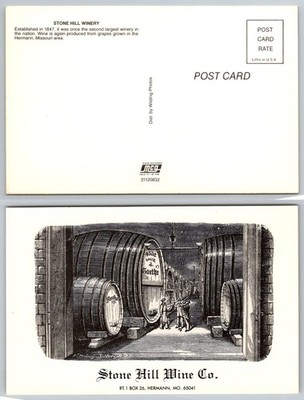 Stone Hill Winery Hermann MO Postcard - Vintage Engraving Cellar Barrels