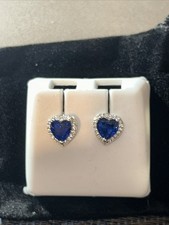 925 Sterling Silver CZ Blue Heart stud earrings