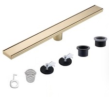 28 In. Stainless Steel Linear Shower Drain with Square Pattern Drain Cover in Br