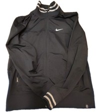 Nike Dri-FIT Black Zip Track Jacket With Gray Stripes On The Collar And Cuffs