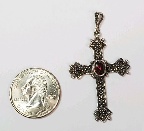 Sterlingsilber Kreuz Anhänger mit Granat und Marcasit - Bild 4 von 5