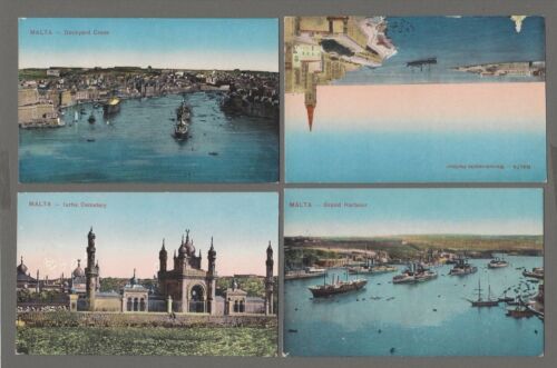 Vintage postcards x 4 -  Malta - Lurhs Cemetery, Grand Harbour, Dockyard Creek.. - Picture 1 of 2