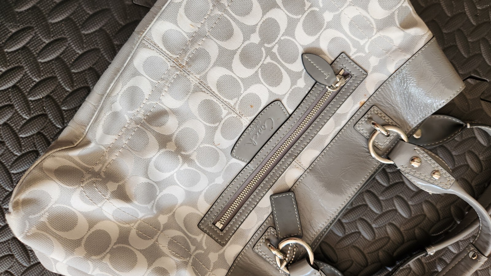 COACH Gray Bag Purse Pieced Patchwork Leather F15… - image 2