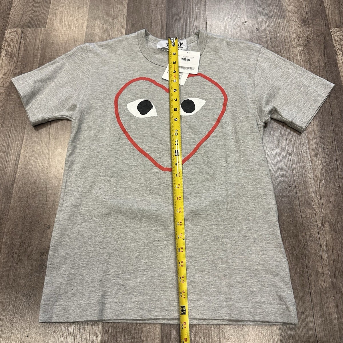 NWT CDG COMME DES GARCONS LOGO SHIRT SZ S GREY RED SHORT SLEEVE