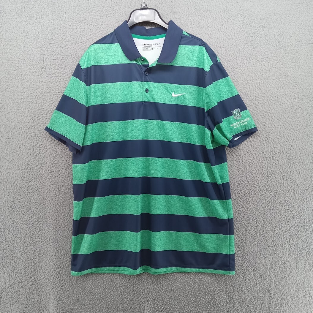 Nike Golf Shirt Mens XL Blue Green Rugby Stripe Polo Standard Fit