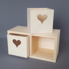 Wooden Shelves Box Two Drawer with Hearts Storage Boxes Wood Memory Keepsake 