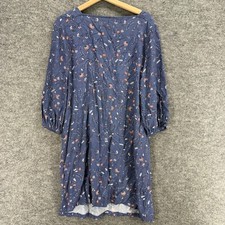Gap Dress Women L Large Blue Floral Shift Midi Long Sleeve Rayon Casual Comfort