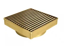 RELN 4x4 Brushed Gold Square Shower Drain Linear Pattern Drain Cover FD0402LNBG