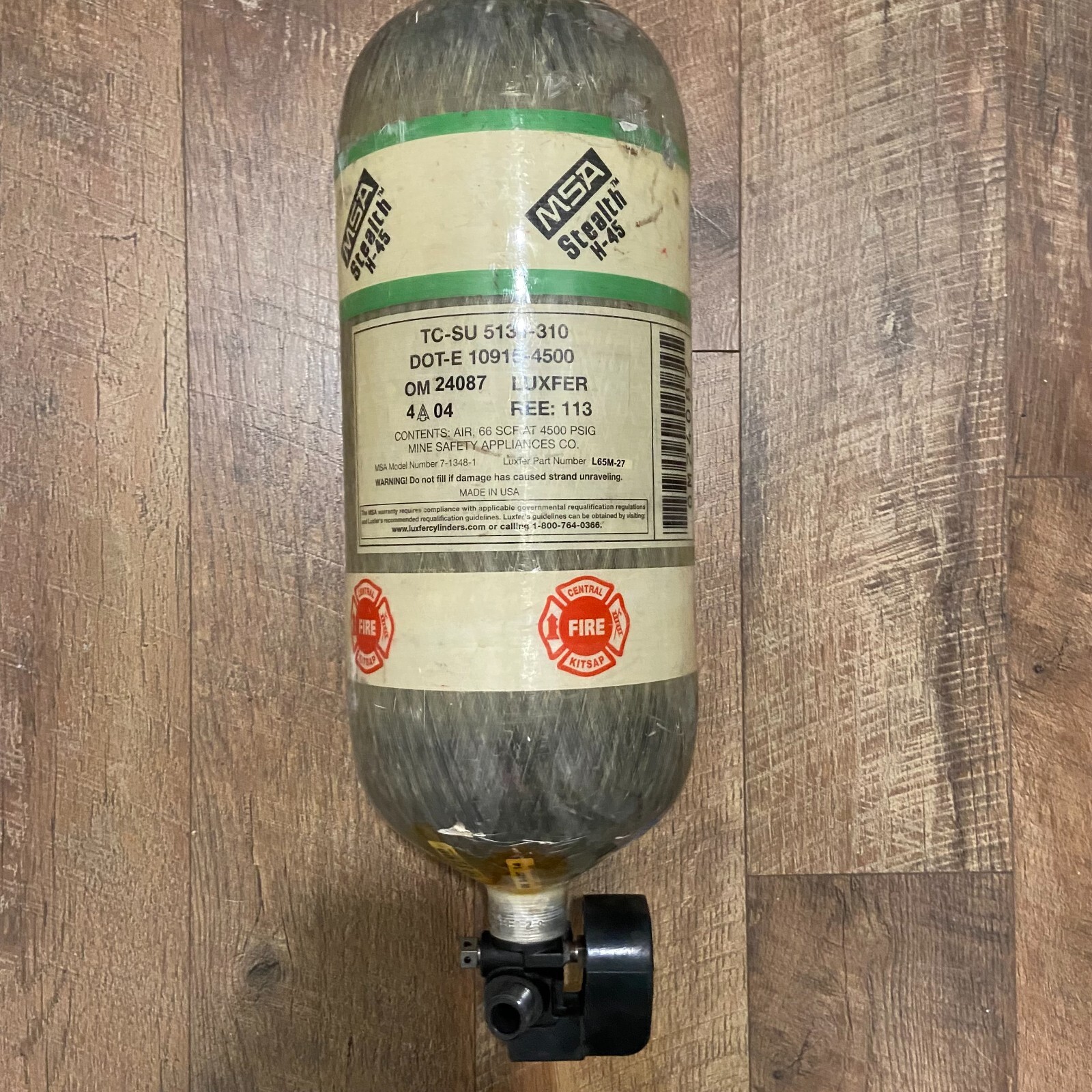 MSA 45 Min 4500 PSI Carbon 66CF SCBA CGA347 Valve Cylinder Tank Bottle