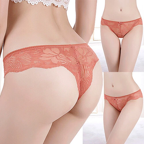 Women's Pretty Lace Thong Cheeky Brazilian Cutaway Back Briefs Knickers XS,  S