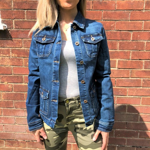 Blue Stretch Denim Jacket Blazer Style 