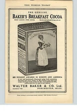 1909 Paper Ad Walter Baker & Co Baker's Breakfast Cocoa Dorchester, MA
