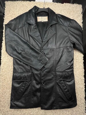 Braefair Leather Jacket Blazer Medium Black Full Zip Motorcycle 100% Genuine
