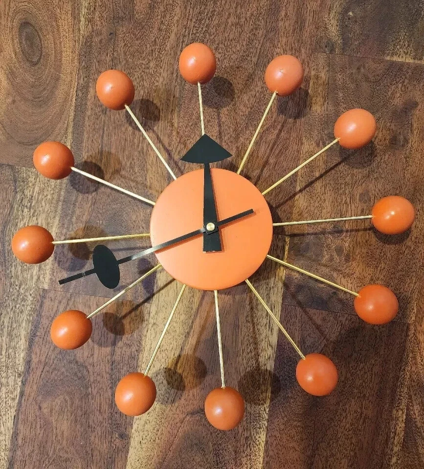 Handmade Ball 12" Wall Clock Orange George Nelson Retro Mid-Century Modern Clock - Image 2 of 4