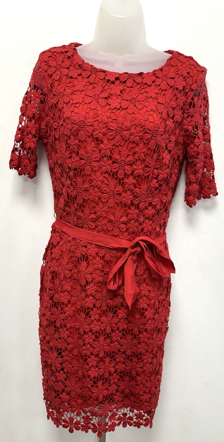 NEW! M&S Per Una Marks & Spencer UK10 red floral cotton lace lined belted dress