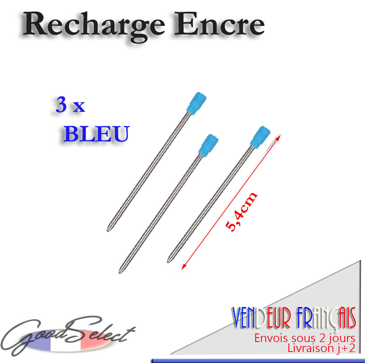 3 pcs/lot Recharge 5,4cm Stylo bille ENCRE BLEUE (Ref_E14)