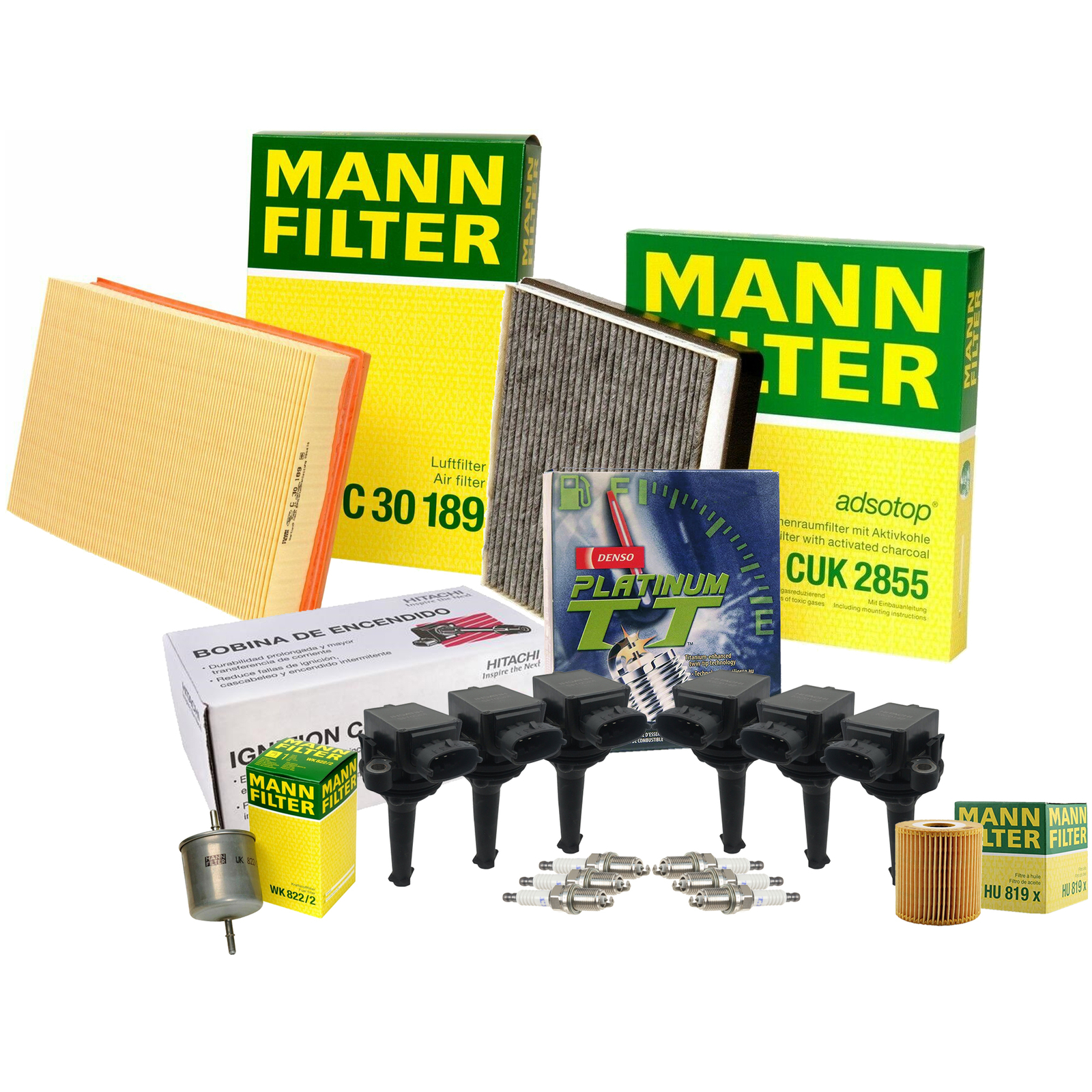 Mann Filters Hitachi 6 Coil Denso 6 PlatinumTT Spark Plug Tune Up Kit For S80 L6