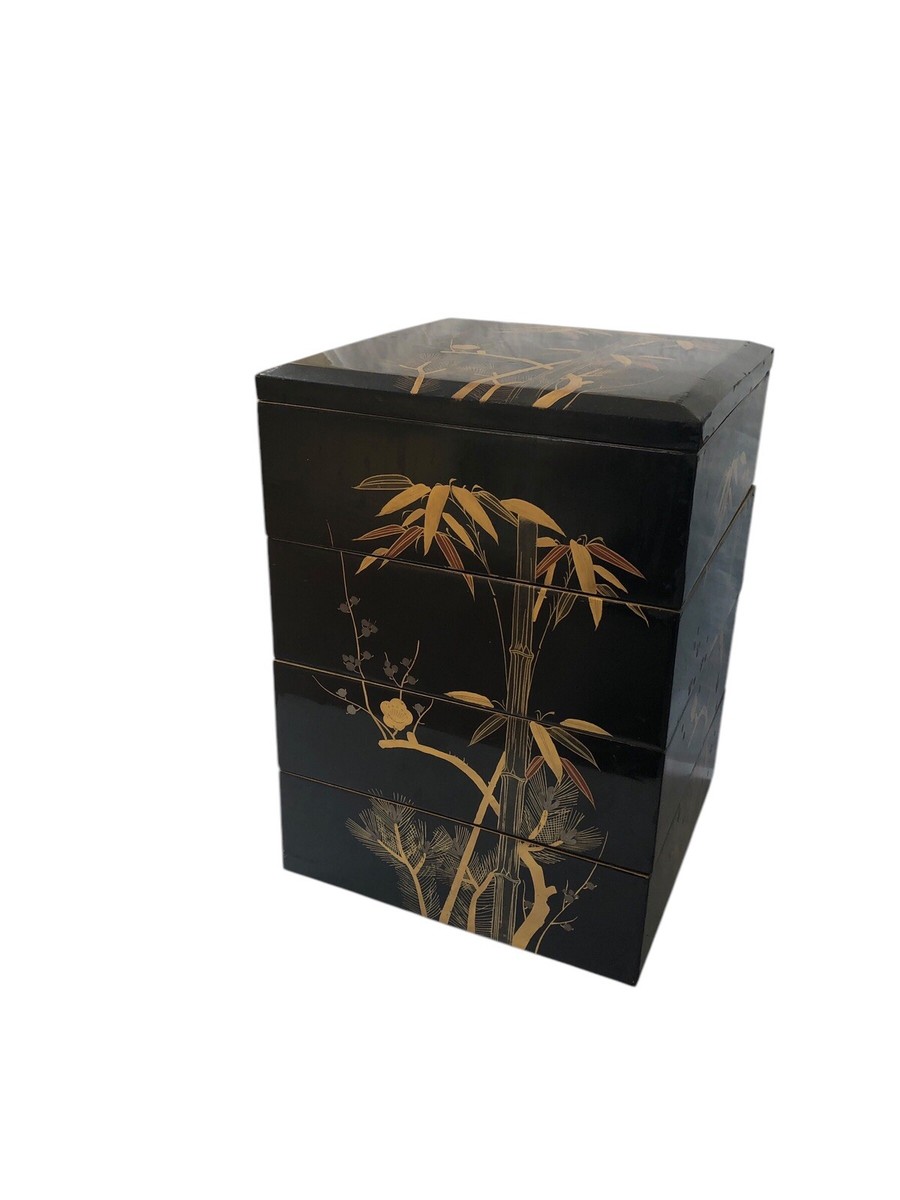 1937 GILT LACQUER JUBAKO BENTO BOXES - Japanese Showa Era Maki-e