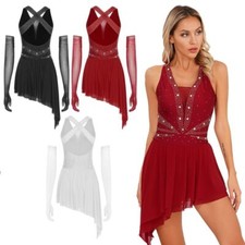 Women Set Sleeveless Dancewear Rhinestone Outfit Gymnastic Stage Performance