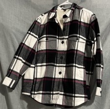 Eddie Bauer Women Soft Sherpa Lined Snap Front Plaid Shirt Jacket Meduim M