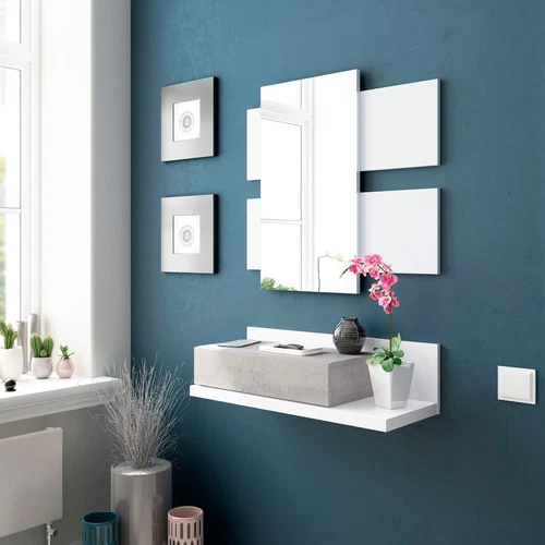 Recibidor con cajón + espejo, mueble colgante, mueble de entrada, Tekkan - Imagen 10 de 12