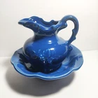 Vintage McCoy Pottery  Cobalt Blue Pitcher and Wash Bowl Basin Set 1170