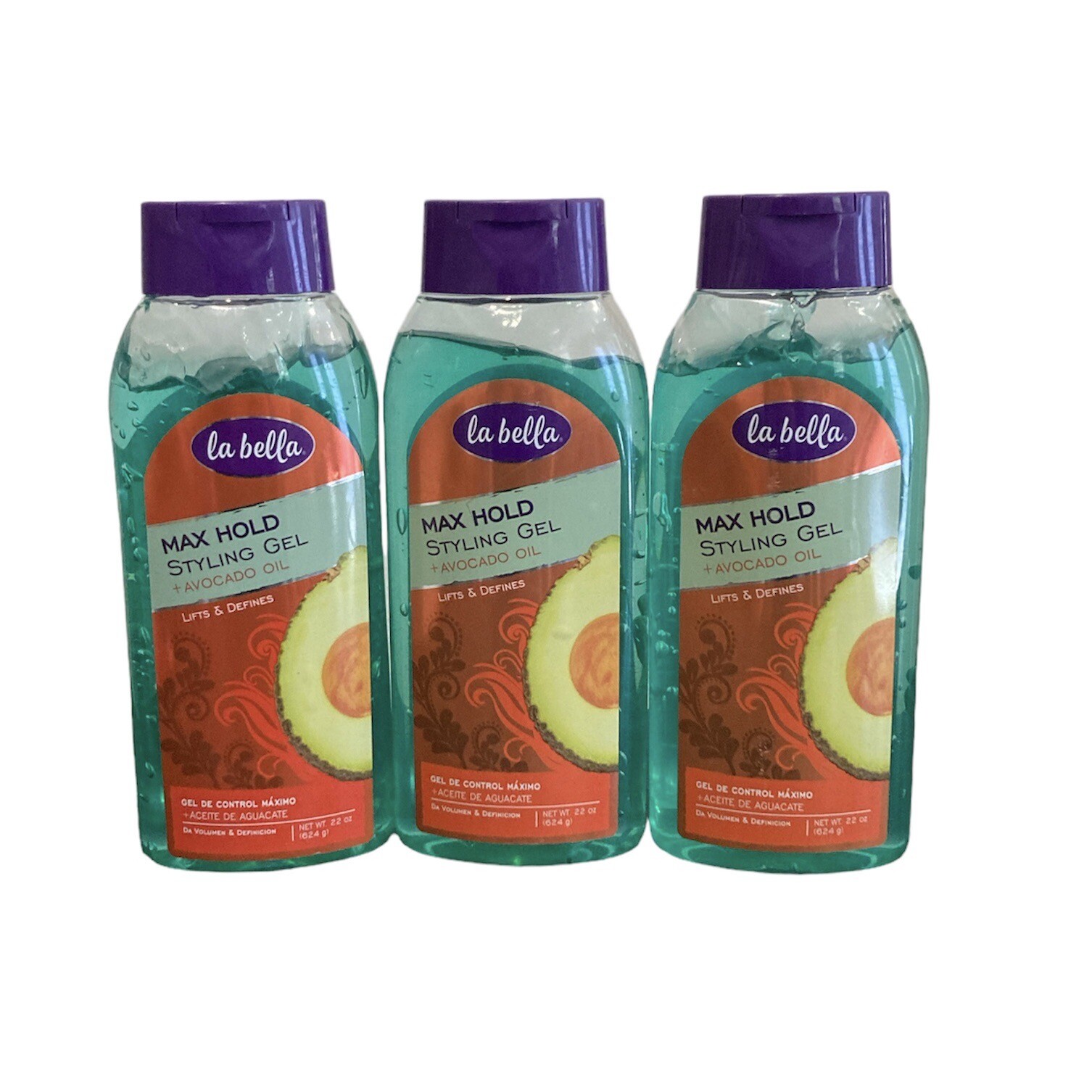 3 La Bella Max Hold Styling Gel + Avocado Oil Lifts & Defines 22 Oz