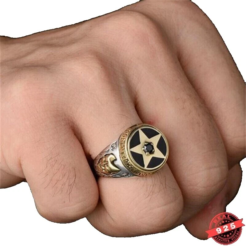 Мужские кольца из стерлингового серебра обсидиан черные