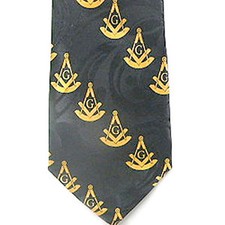 Past Master Masonic Neck Tie - Black Yellow Polyester duplicated Masonic Design