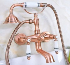 Antique Red Copper Bathroom Tub Faucet Hand Spray Shower Mixer Water Tap 2na329