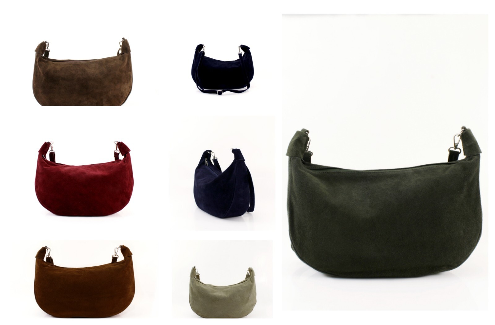 Bolso de Hombro de Gamuza Mediano Damas Bolso Informal con Herrajes de Metal Tono Plateado