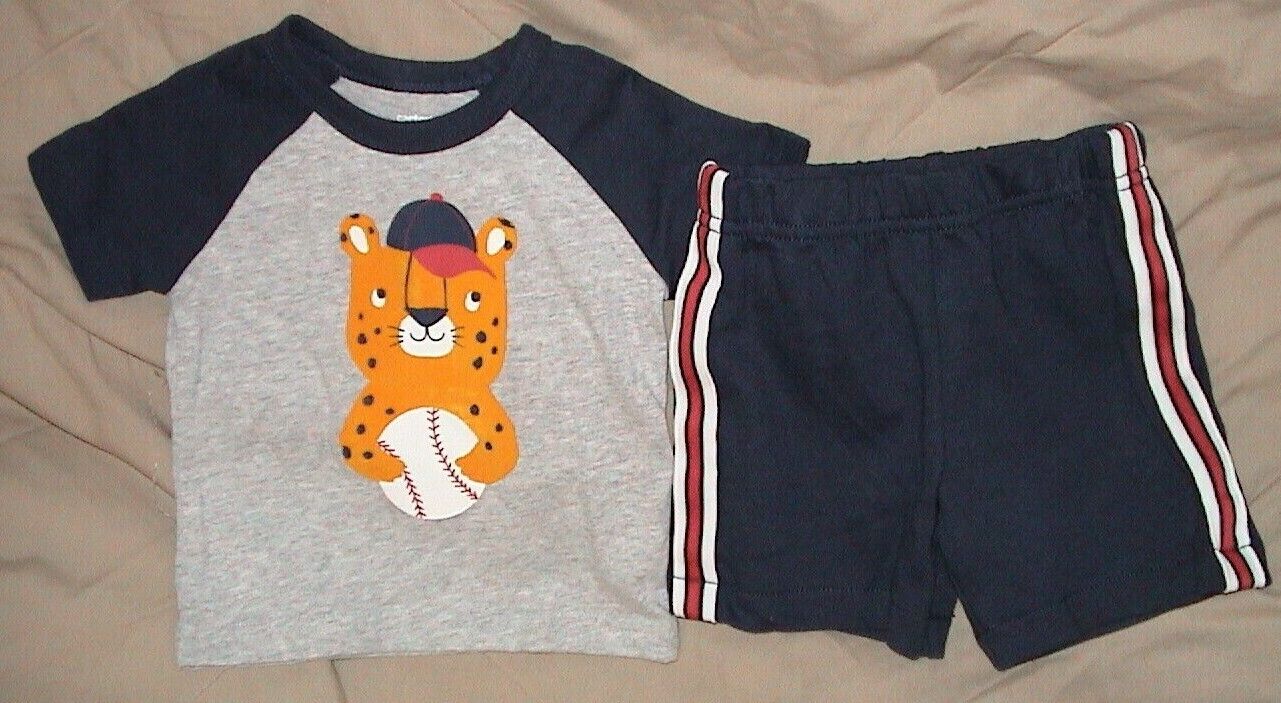 CARTER'S 【訳あり】 BASEBALL LEOPARD-BLUE GRAY 2 PIECE メーカー直売 3 MONTHS-NWT OUTFIT-SIZE SHORTS