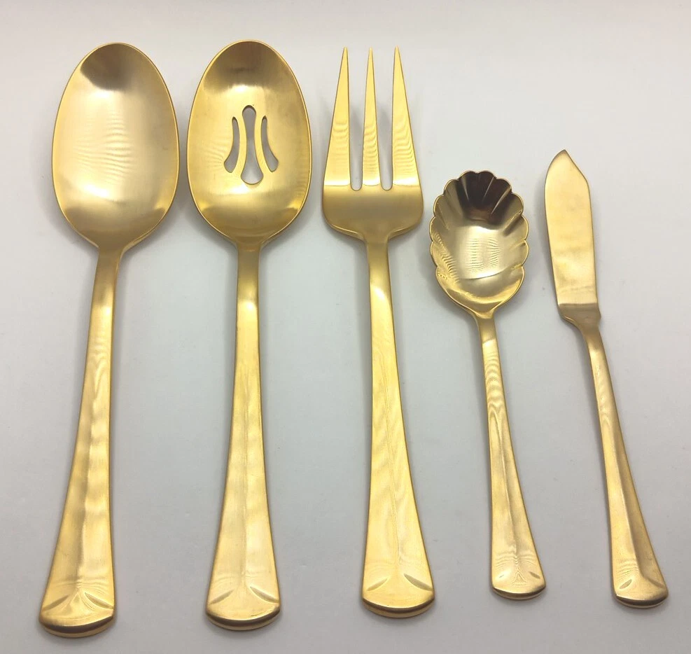 Reed & Barton Baquette Golden Satin 5 Piece Server Set 18/10 Stainless Flatware