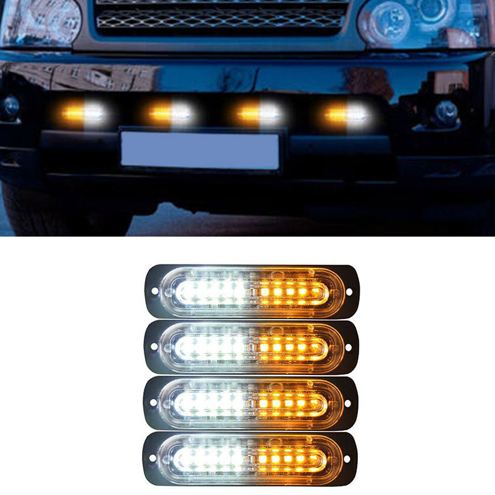 4PCS 10LED Strobe Bar Light Car Truck Flashing Warning Hazard Beacon Amber/White