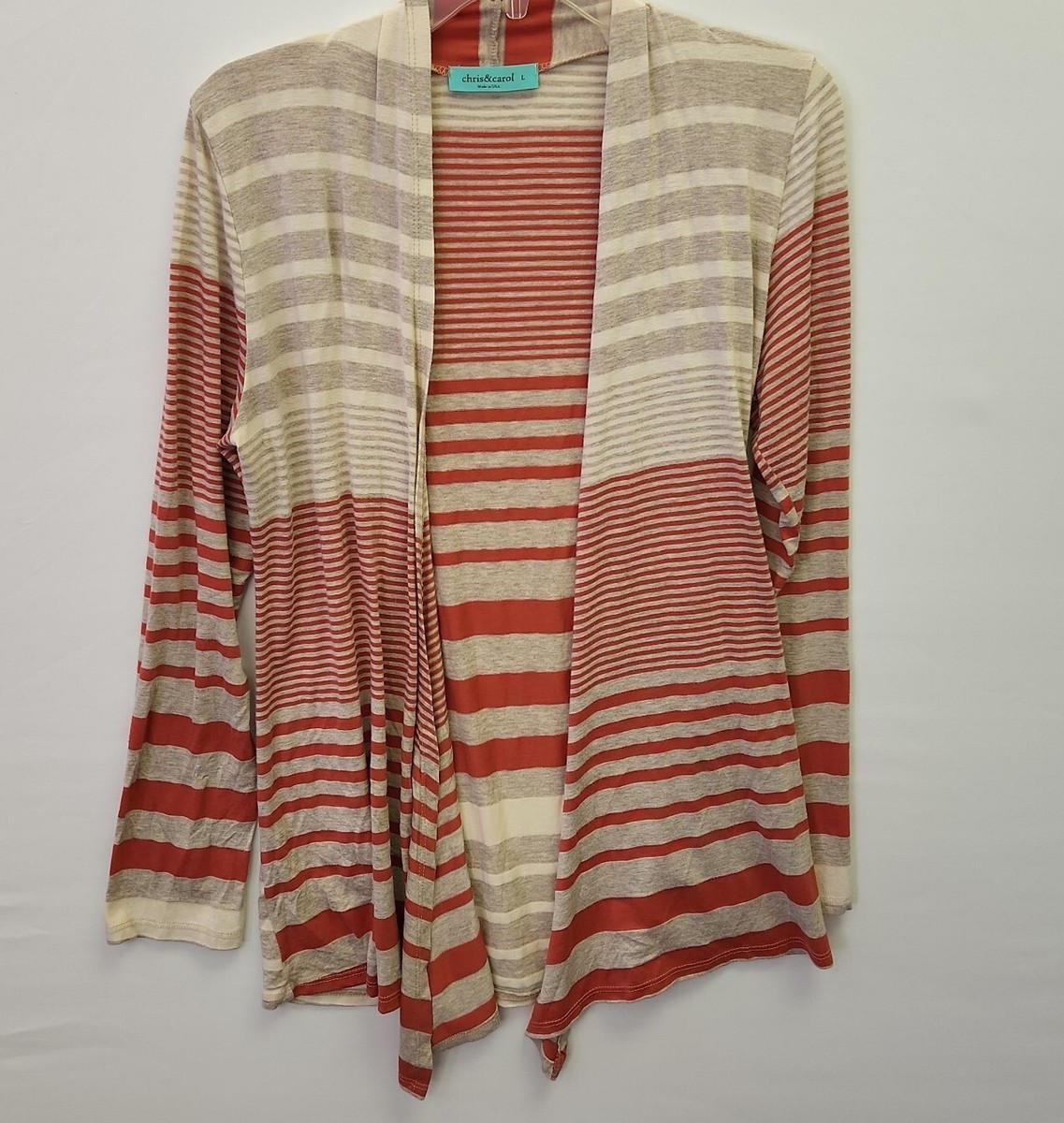 Chris Carol Women's L Striped Open Front Long Sleeve Cardigan